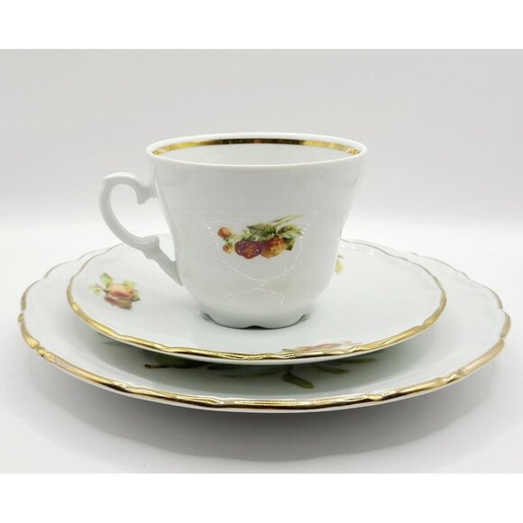 Schumann Arzberg Porcelain Tea Cup & Saucer& Dessert Plate Set Pear Design VTG - Picture 3 of 16